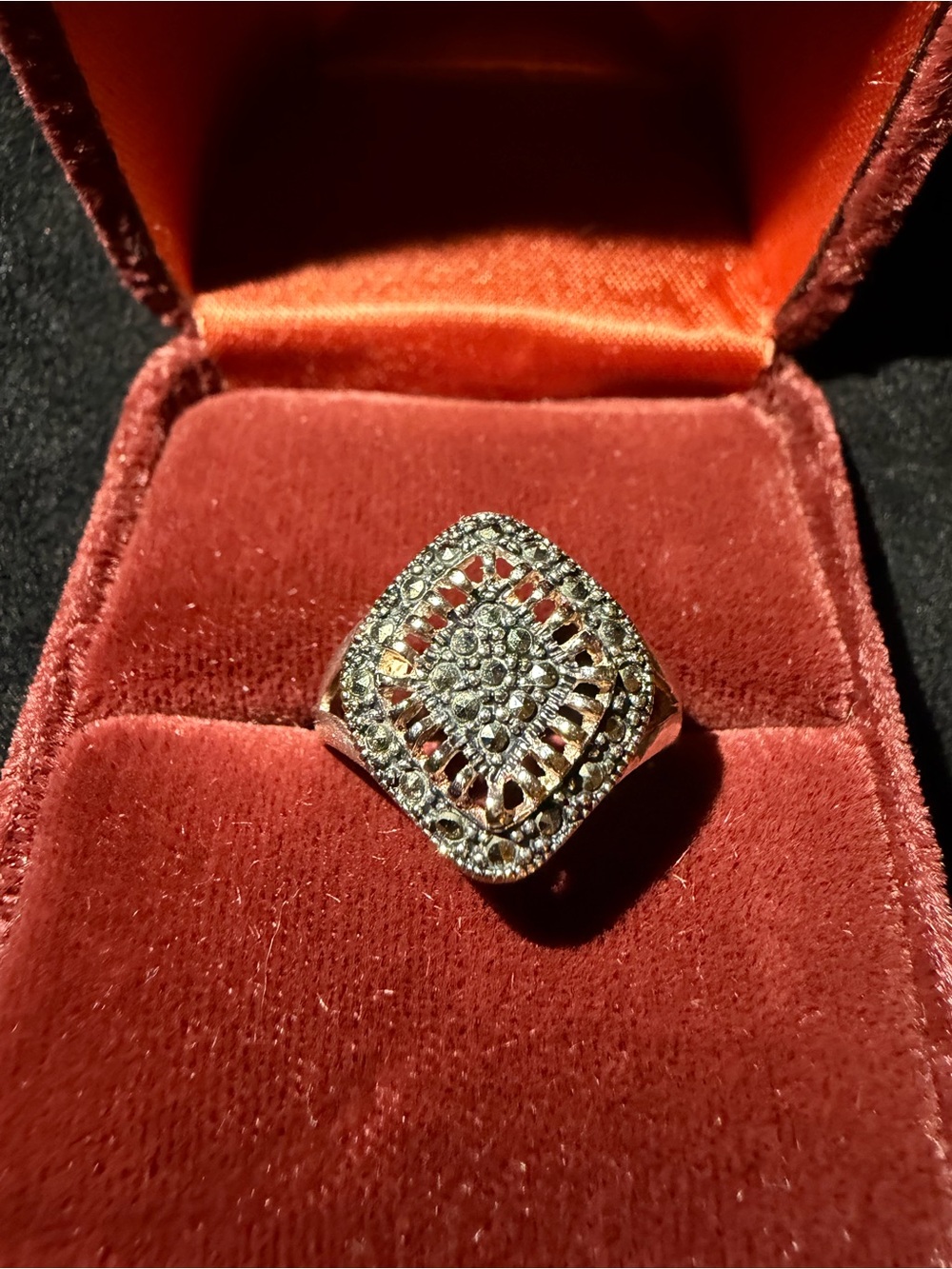 925 Sterling Silver Square Halo Cluster Cubic Zirconia Cocktail Ring